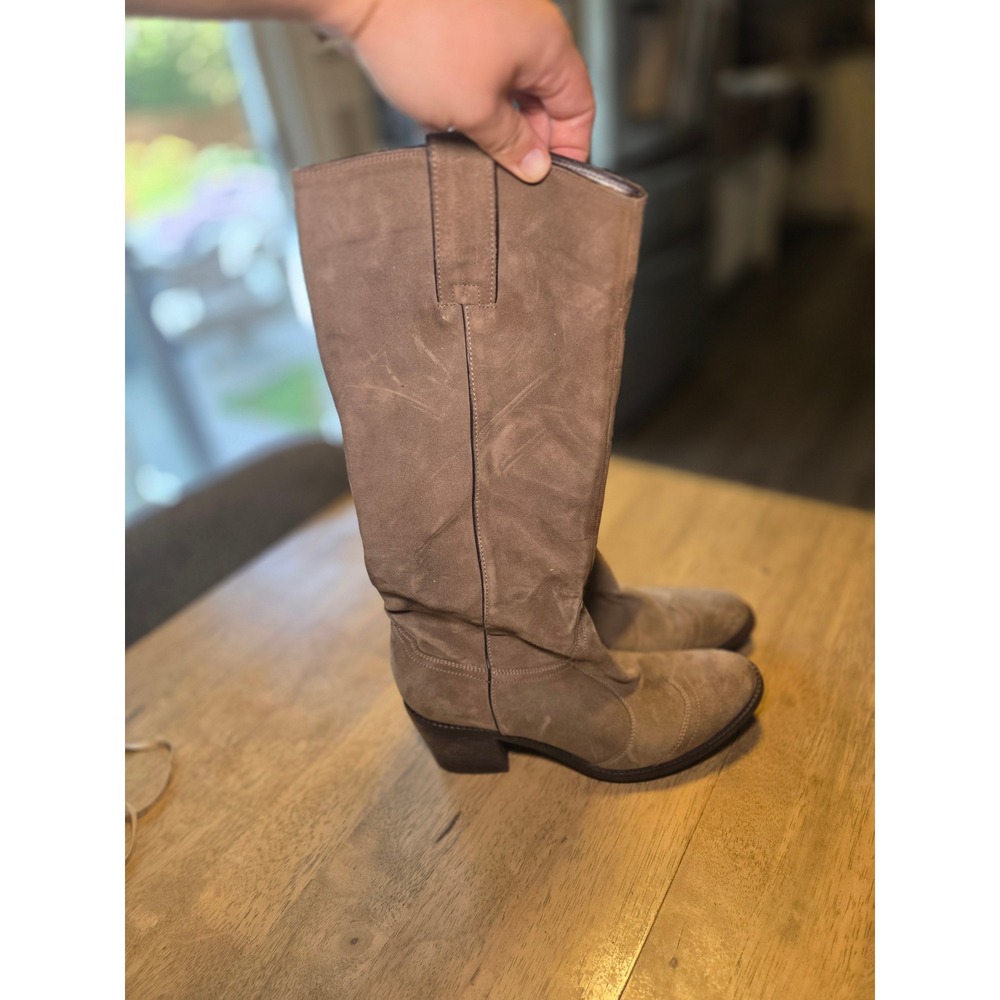 Janet & Janet Taupe Suede Tall Boots Made in Spain Block Heel Size 40